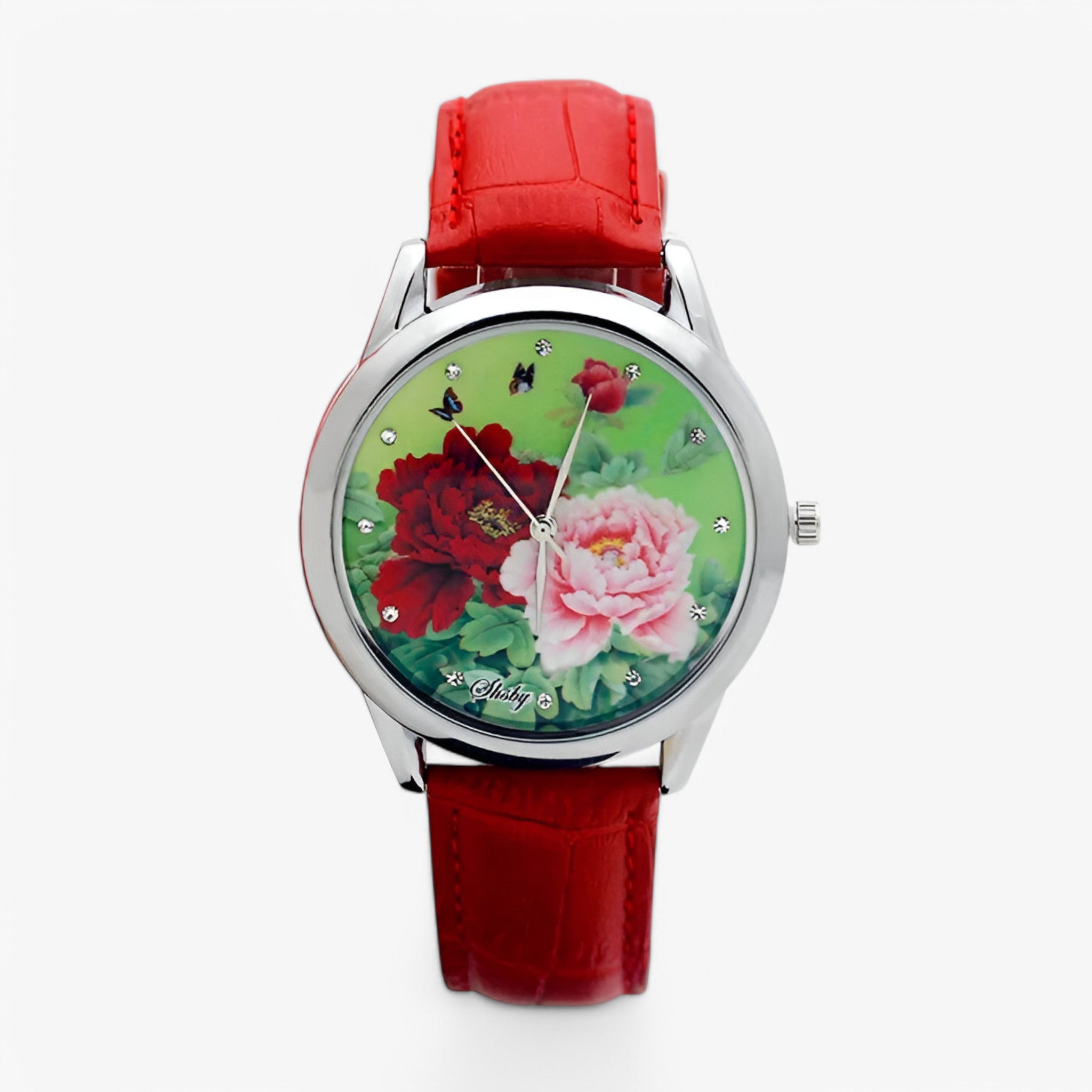 Orologio da donna con cinturino in pelle e quadrante floreale - rossa - cinturino donna female watch floreale orologio orologio donna pelle quadrante watch for women watches - Concept Palermo