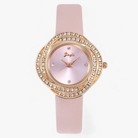 Orologio da donna in pelle con quadrante a strass irregolari - Rosa - donna female watch irregolari Linen orologio orologio donna pelle quadrante strass watch for women watches Women - Concept Palermo