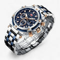 Reloj elegante de cuarzo para hombre con correa de piel negra y caja de acero inoxidable