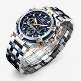 Elegante heren quartz horloge met zwarte leren band en roestvrijstalen kast