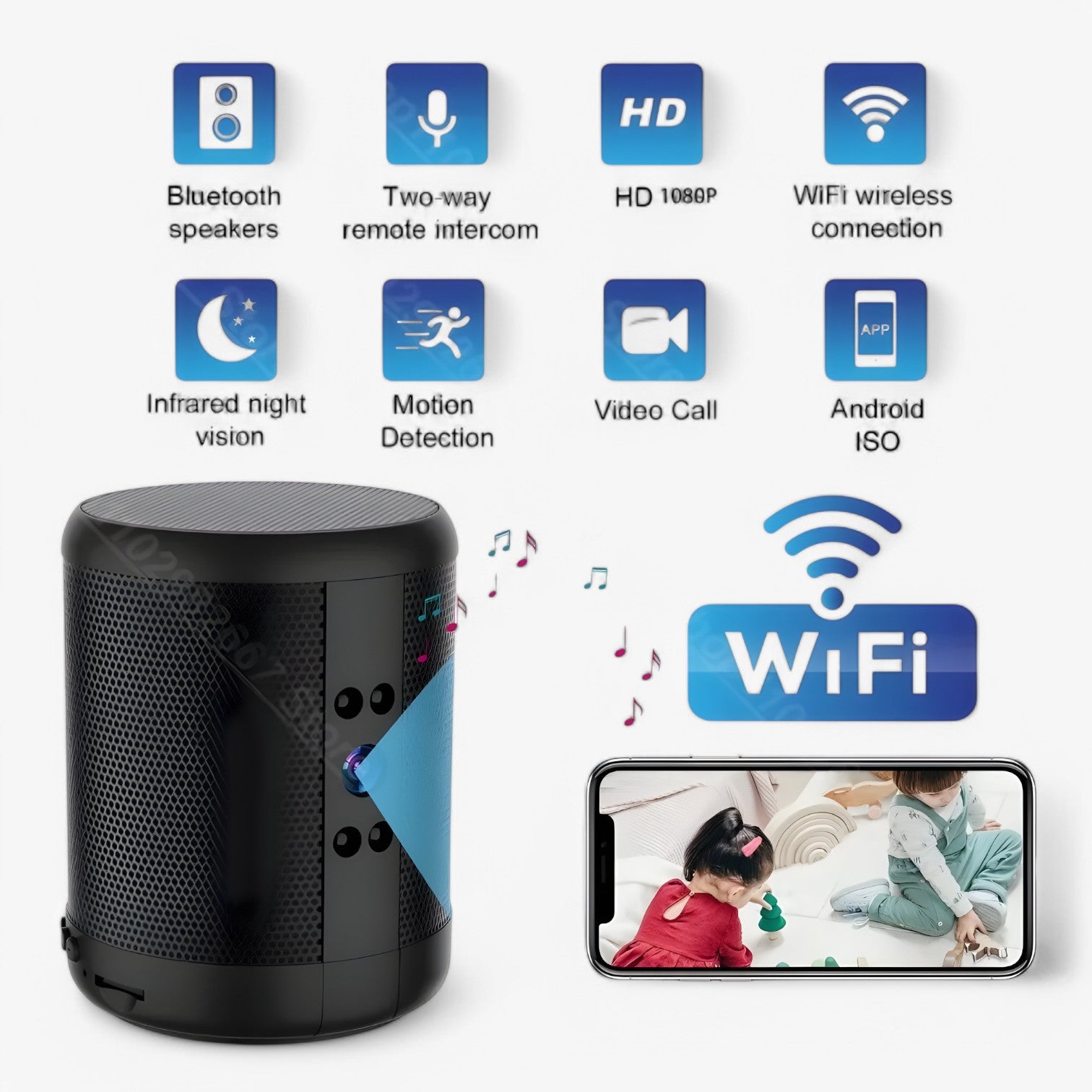 Mini Telecamera WiFi con Altoparlante Bluetooth e Visione Notturna - - altoparlante bluetooth camera gadget gadgets notturna telecamera telecamera wifi visione wifi - Concept Palermo