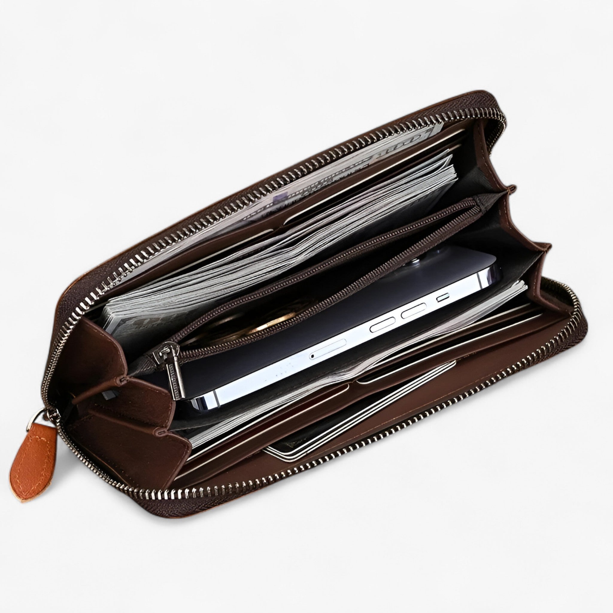 Cartera larga de piel para hombres