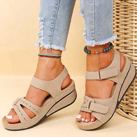 Sandali Ortopedici Dana da Donna Comodi in Pelle Neri con Zeppa Bassa - Beige - dana donna Linen ortopedici sandali sandals Solid Women women sandals - Concept Palermo