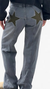 Dames slim fit jeans met lage taille in blauw met casual sterrenprint  
