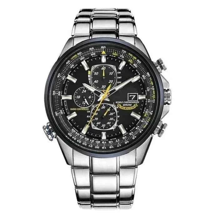Orologio cronografo da uomo MultiSteel, cinturino in pelle, elegante e preciso - Cintura acciaio-nera con 4 bottoni - chronographe cross-from-marche-lino-15830596813149 cuir montre multisteel multisteel montre New-google overig - Concept Palermo
