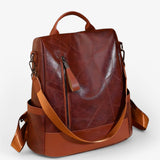 Zwarte leren rugzak voor dames - groot, elegant voor werk, school, reizen