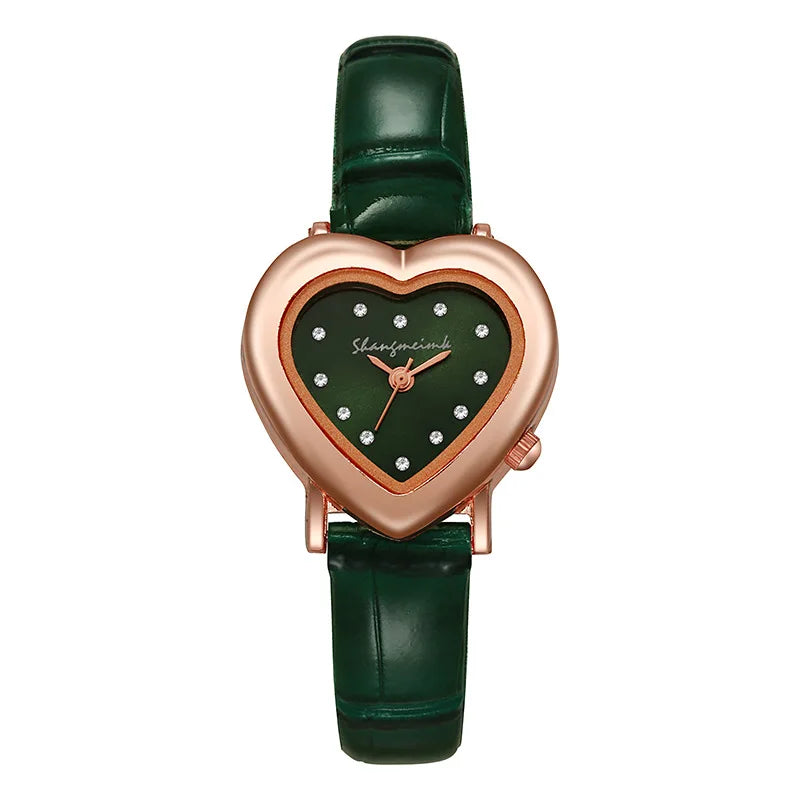 Orologio in oro rosa con quadrante a cuore e cinturino in pelle - Nera verde - accessoires cinturino cuore horloges orologio orologio quadrante pelle quadrante watches - Concept Palermo