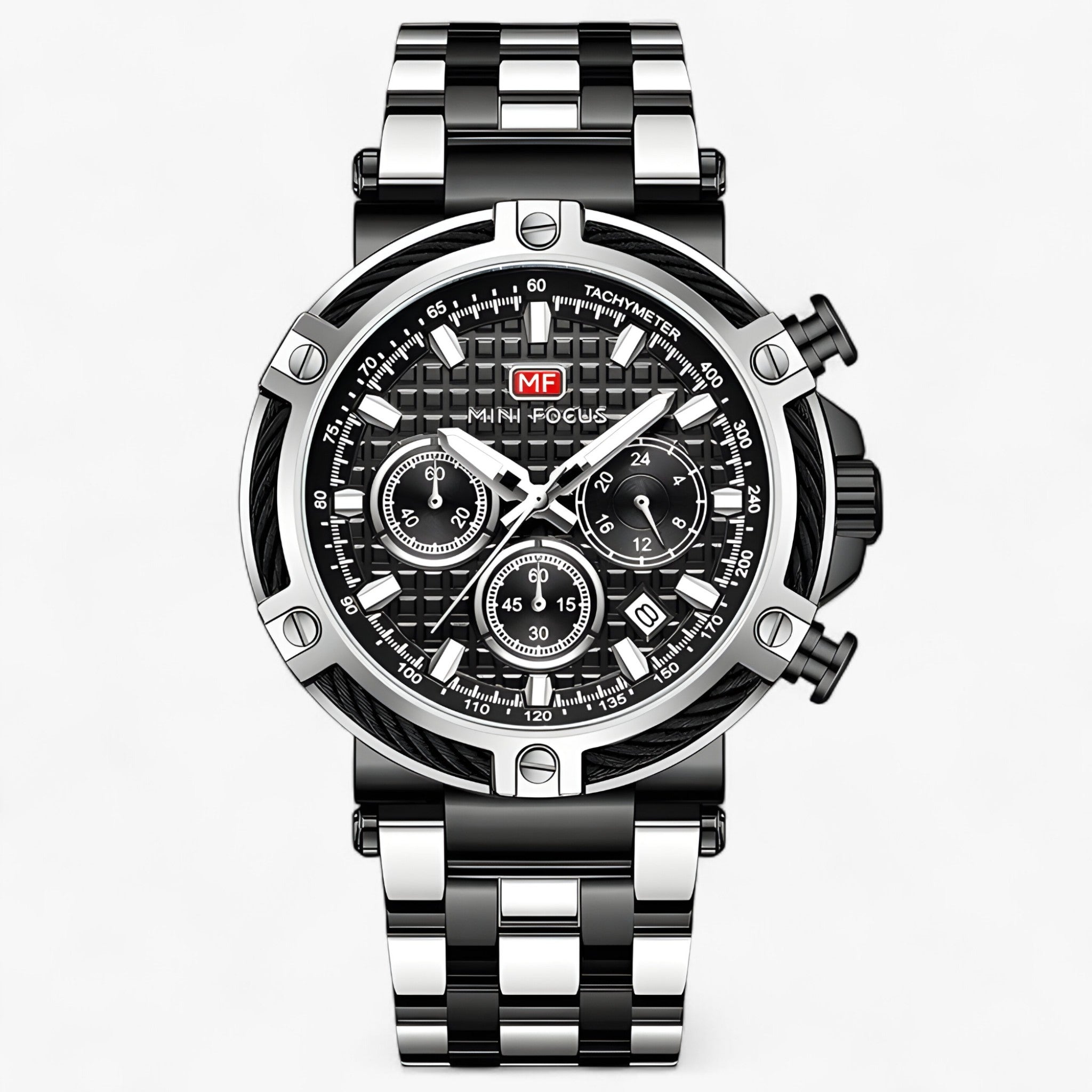Orologio da Uomo Elegante al Quarzo con Cinturino in Pelle Nera e Cassa in Acciaio Inox - Argento Nero - orologio orologio uomo uomo watches WATCHES FOR MEN - Concept Palermo