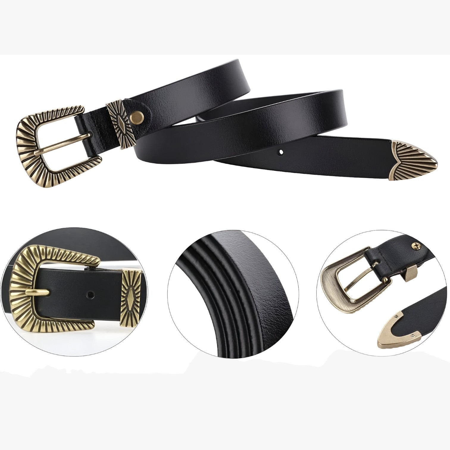 Cintura Western in Vera Pelle Marrone da Uomo per Jeans, Stile Cowboy con Fibbia Intagliata - - Belts cintura cintura western jeans pelle waist belt for women western Womens belt - Concept Palermo