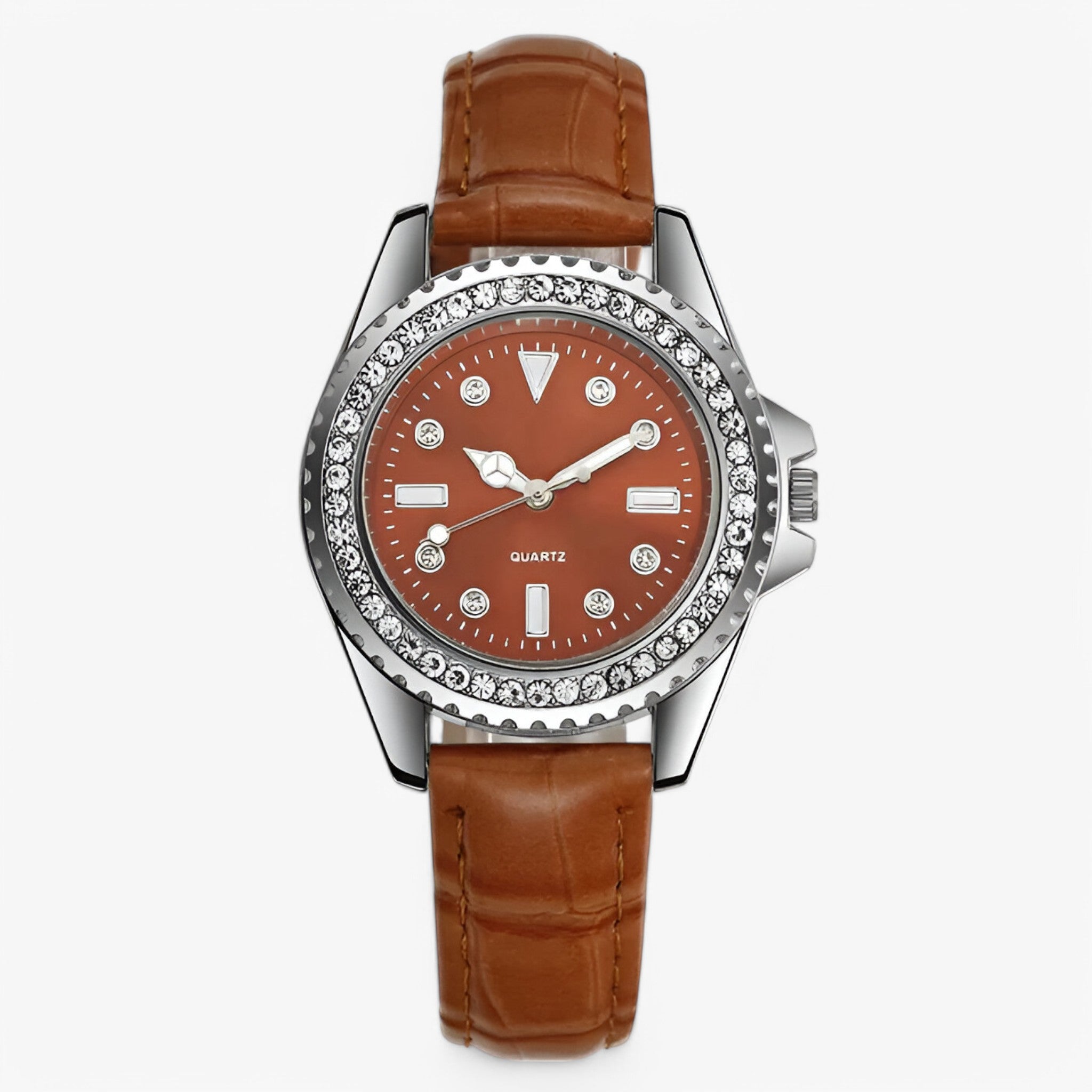 Orologio da donna in pelle verde con quadrante decorato e movimento al quarzo - Marrone - decorato donna female watch movimento orologio orologio donna pelle quadrante quarzo watch for women - Concept Palermo
