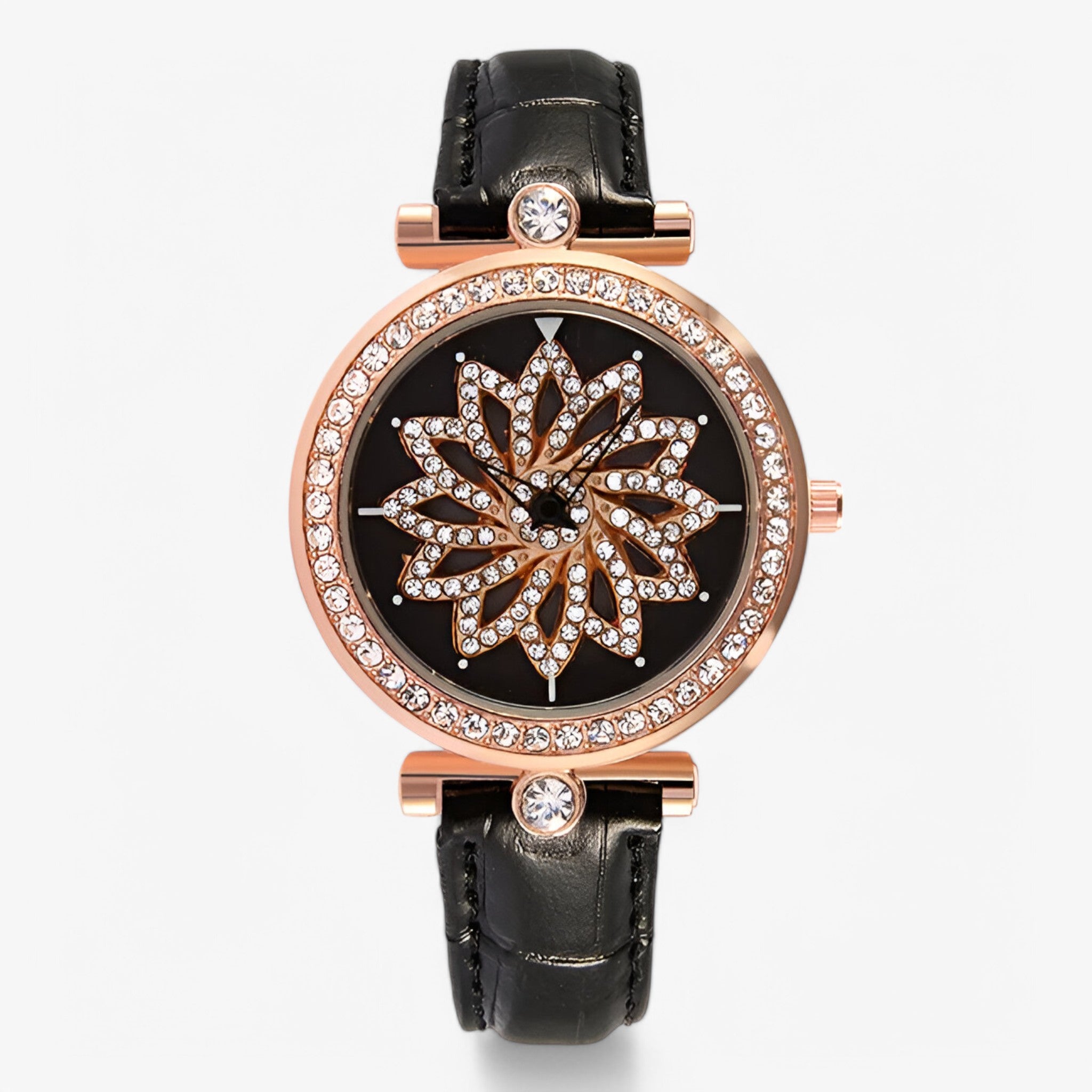 Orologio da donna con quadrante floreale rotante e bracciale in maglia - Nera - bracciale donna female watch floreale maglia orologio orologio donna quadrante rotante watch for women - Concept Palermo