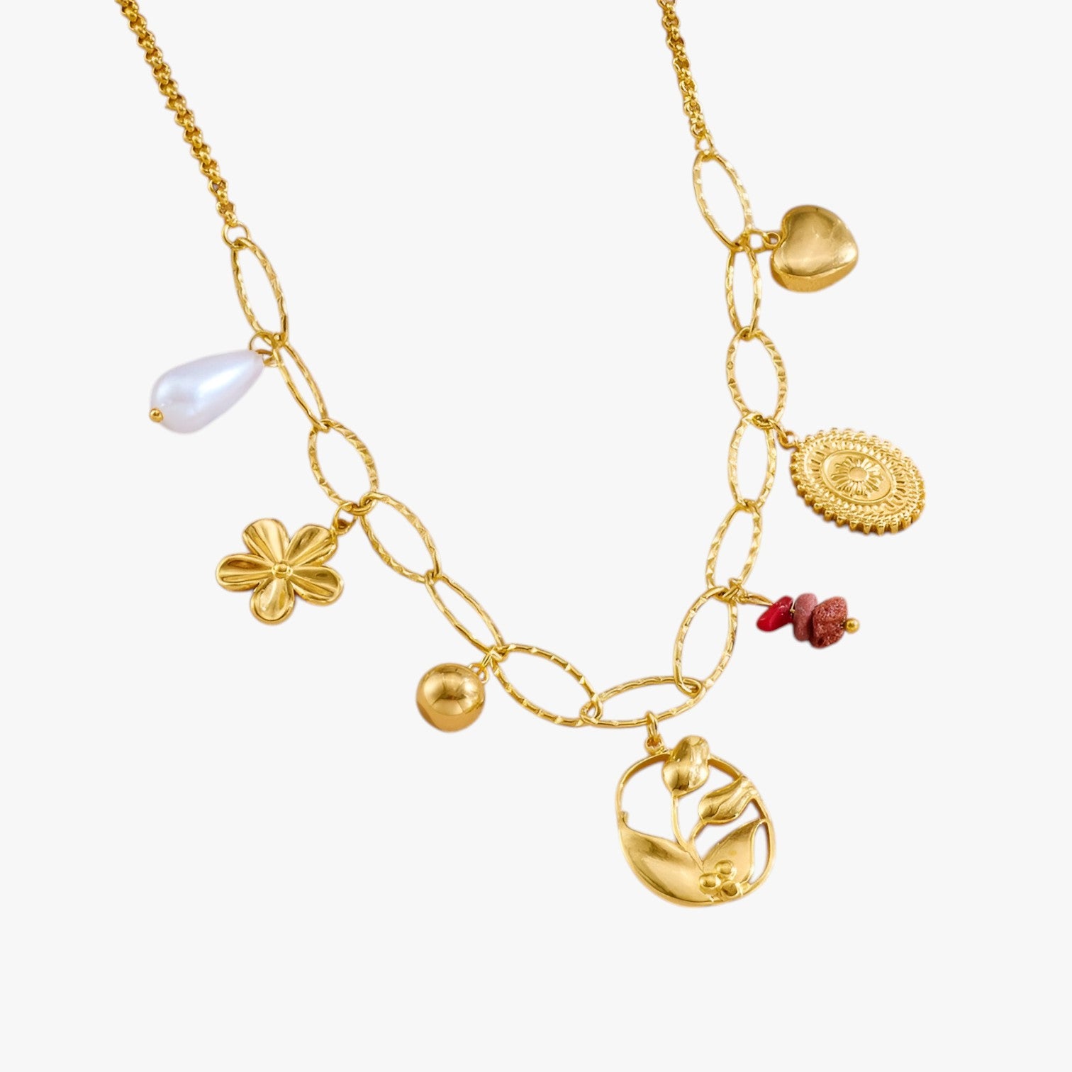 Collana con ciondoli cuore e tulipano - - ciondoli collana collana ciondoli cuore elegant womens necklaces jewelry necklace NECKLACES Necklaces for Women tulipano - Concept Palermo