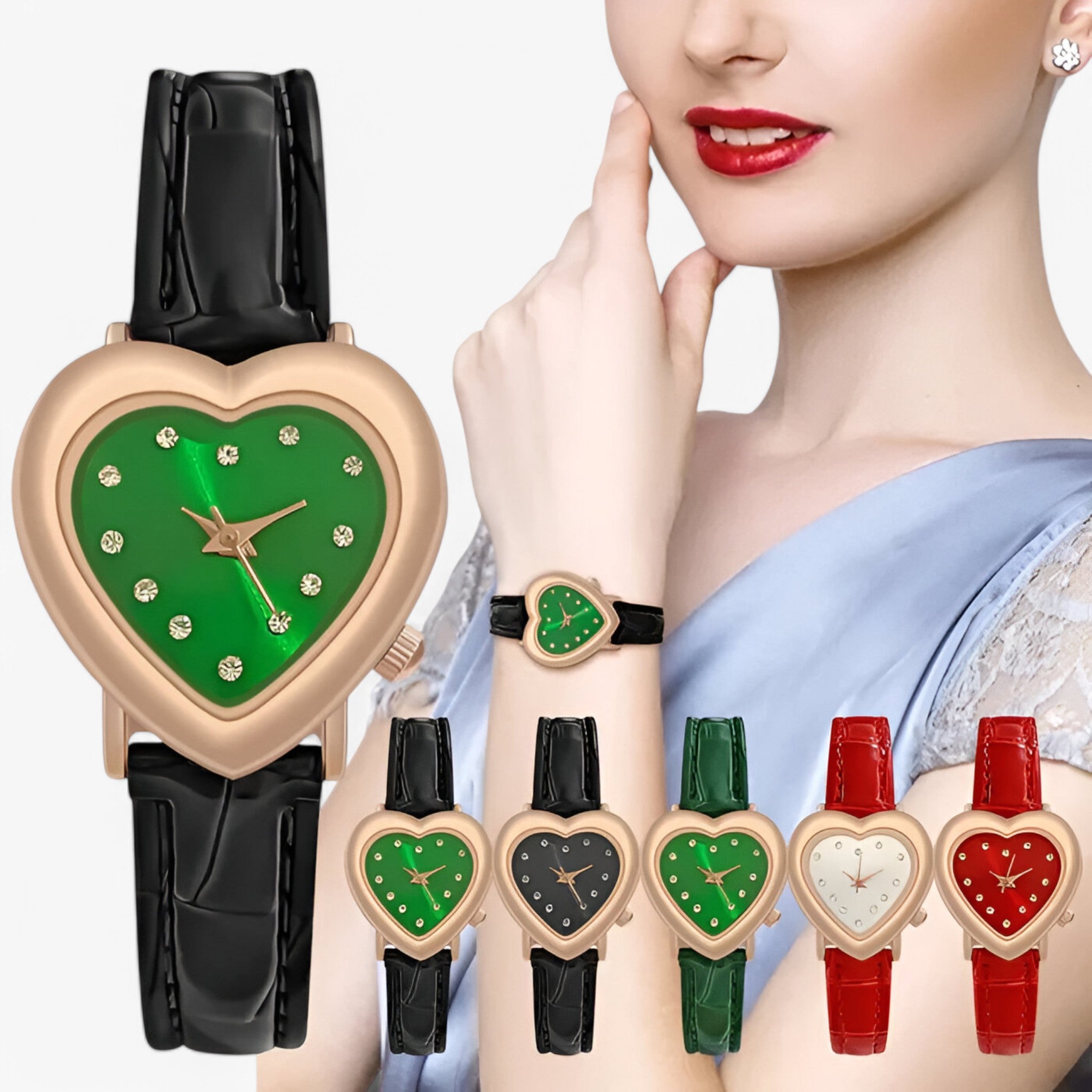 Orologio da donna con quadrante a cuore e cinturino in pelle - - cinturino cuore donna female watch orologio orologio donna pelle quadrante watch for women watches - Concept Palermo