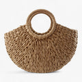 Bolso grande para mujer beige de paja trenzada con asas de piel PU y cremallera