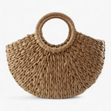 Grote dames tas van beige gevlochten stro met handvatten van PU-leer en rits - perfect voor zomer en strand