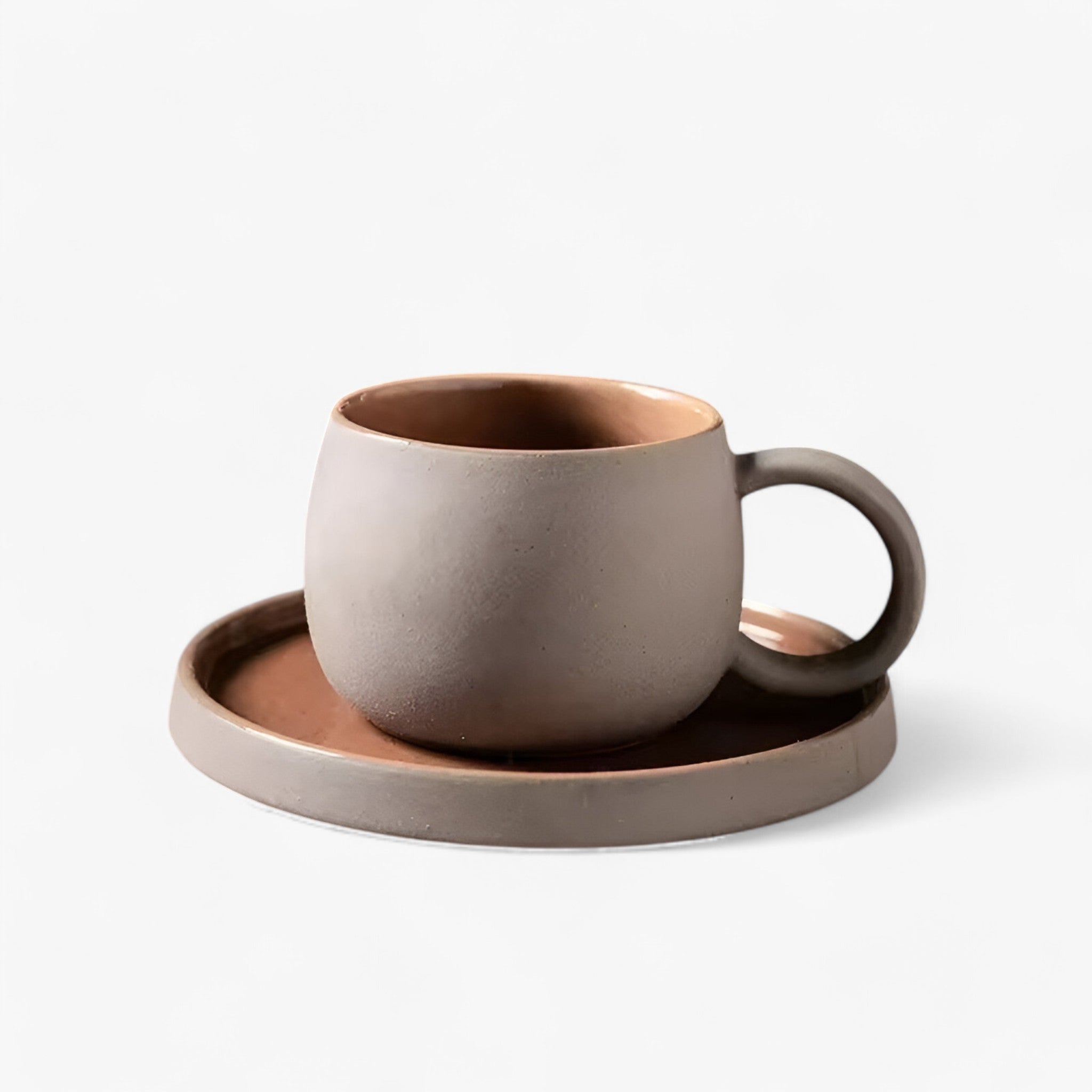 Set Tazze Caffè Espresso in Ceramica con Piattino, Stile Giapponese Minimalista - sabbi marrone 201-300ml - caffè caffè espresso espresso giapponese kitchen & dining minimalista piattino tazza - Concept Palermo