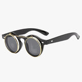 Unisex retro flip-up zonnebril met dubbele lens, UV-bescherming, punkstijl