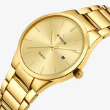Gouden Luxe Herenhorloge, Elegant en Duurzaam, met Roestvrijstalen Band