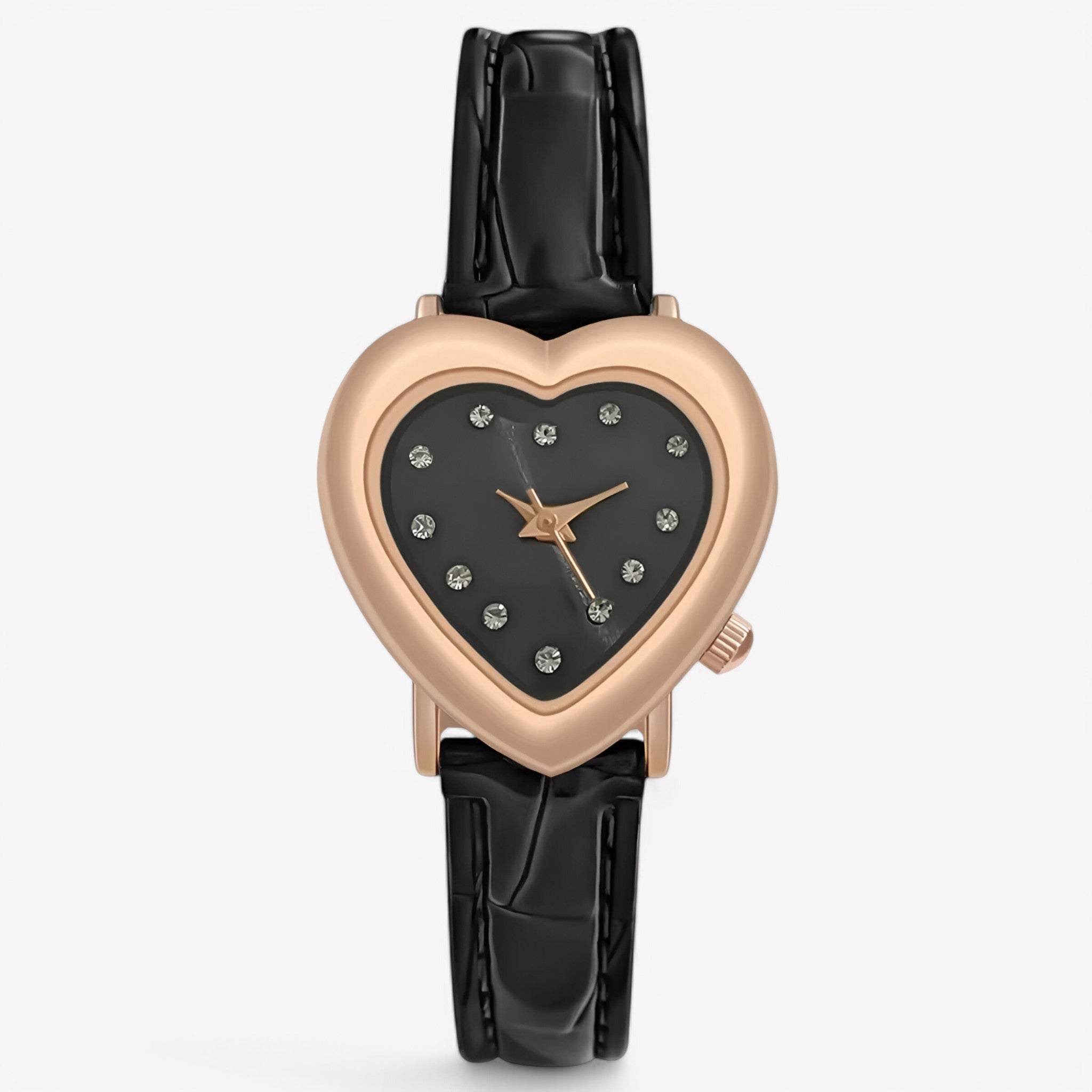 Orologio da donna con quadrante a cuore e cinturino in pelle - Nera - cinturino cuore donna female watch orologio orologio donna pelle quadrante watch for women watches - Concept Palermo