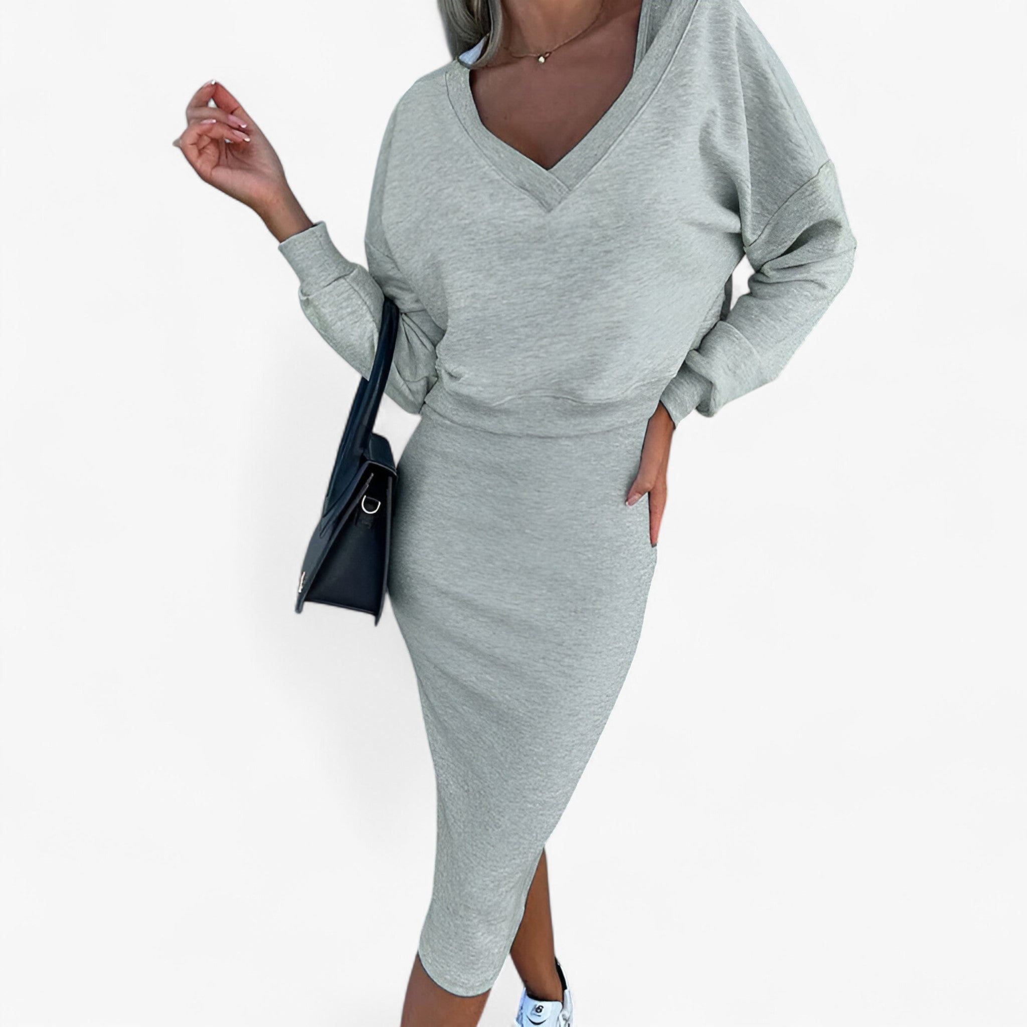 Set maglione e vestito – Comodo e sexy Donna - Grigio - donna maglione maglione vestito outfit sets sexy vestito - Concept Palermo