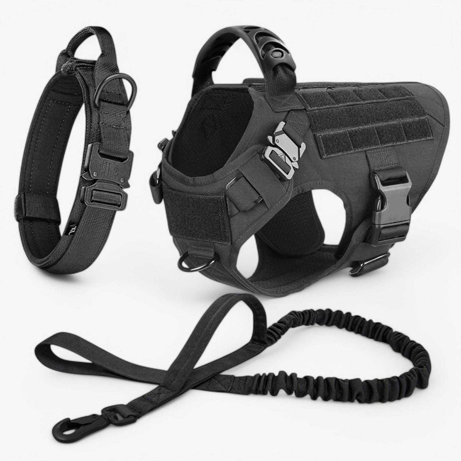 Imbracatura Tattica Militare Nera Regolabile in Nylon per Cani Grandi con Gilet e Maniglia - Set Nera - addestramento attrezzatura cani confortevole dog DOG SUPPLIES donna imbracatura imbracatura tattica pets & supplies - Concept Palermo