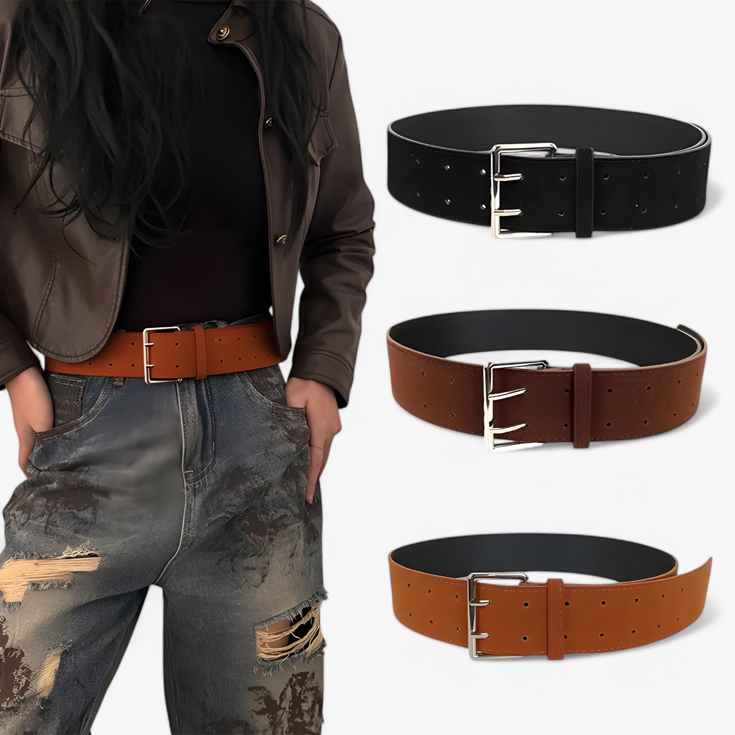 Cintura Larga in Seta di Camoscio con Fibbia Argento Donna - - belts camoscio cintura cintura larga donna fibbia larga seta waist belt for women women belt round Womens belt - Concept Palermo
