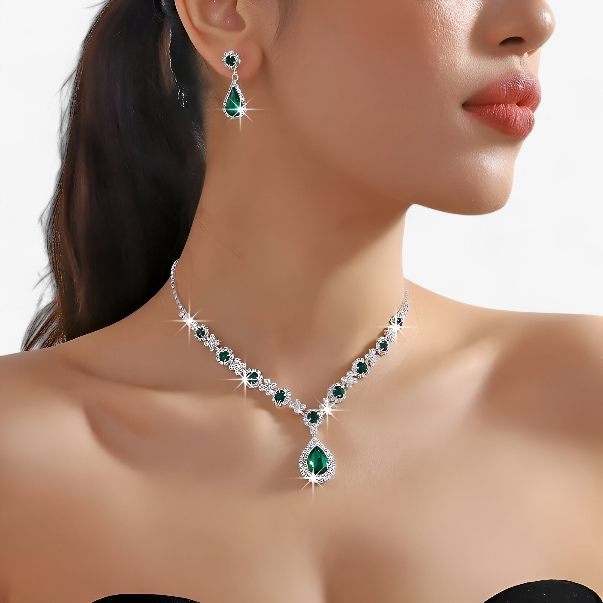Set Gioielli Sposa Cristallo Goccia: Collana e Orecchini Eleganti Donna Argento 925 - Verde - donna goccia jewelry lana necklaces Necklaces for Women nozze nozze pezzi orecchini pendente WOMEN - Concept Palermo