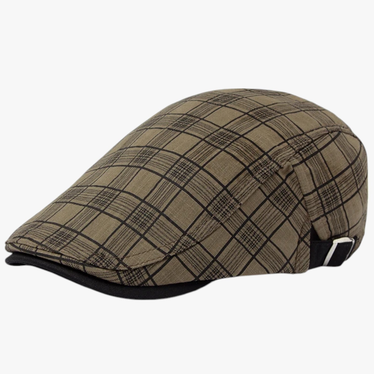 Berretto Estivo Uomo Vintage in Cotone e Lino Traspirante - Plaid Dark khaki Adjustable 54-59 cm - berretto berretto estivo caps cotone estivo lino men's hat mens cap uomo vintage - Concept Palermo
