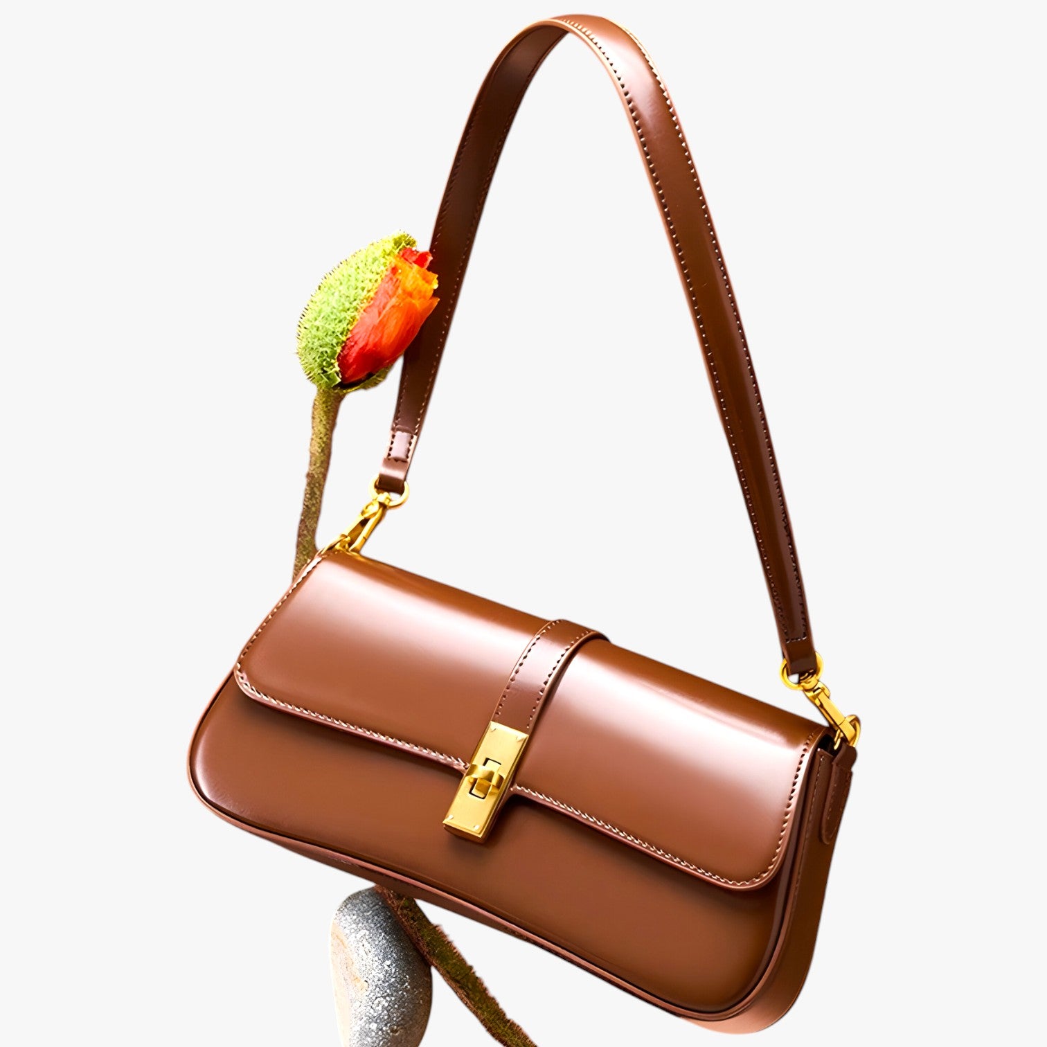Borsa Baguette Donna in Vera Pelle Nera di Lusso, Elegante e Compatta - - bag Bags baguette borsa borsa baguette donna handbags pelle Shoulder Bags vera women bags Women's handbags - Concept Palermo