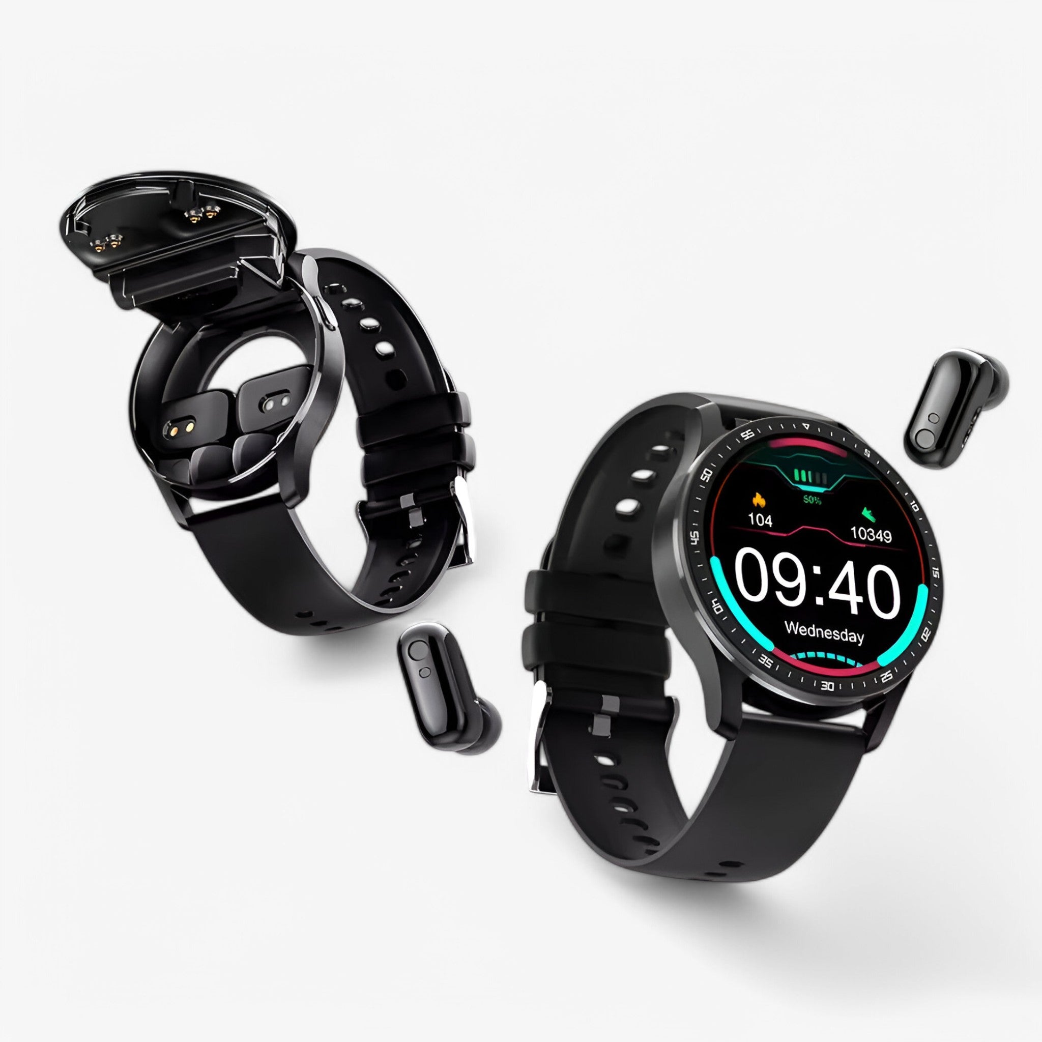 Smartwatch con Auricolare Bluetooth TWS Integrato 2-in-1, Nero, Impermeabile, per Uomo Donna - - accessoires auricolare bluetooth gadgets horloges smartwatch watches - Concept Palermo