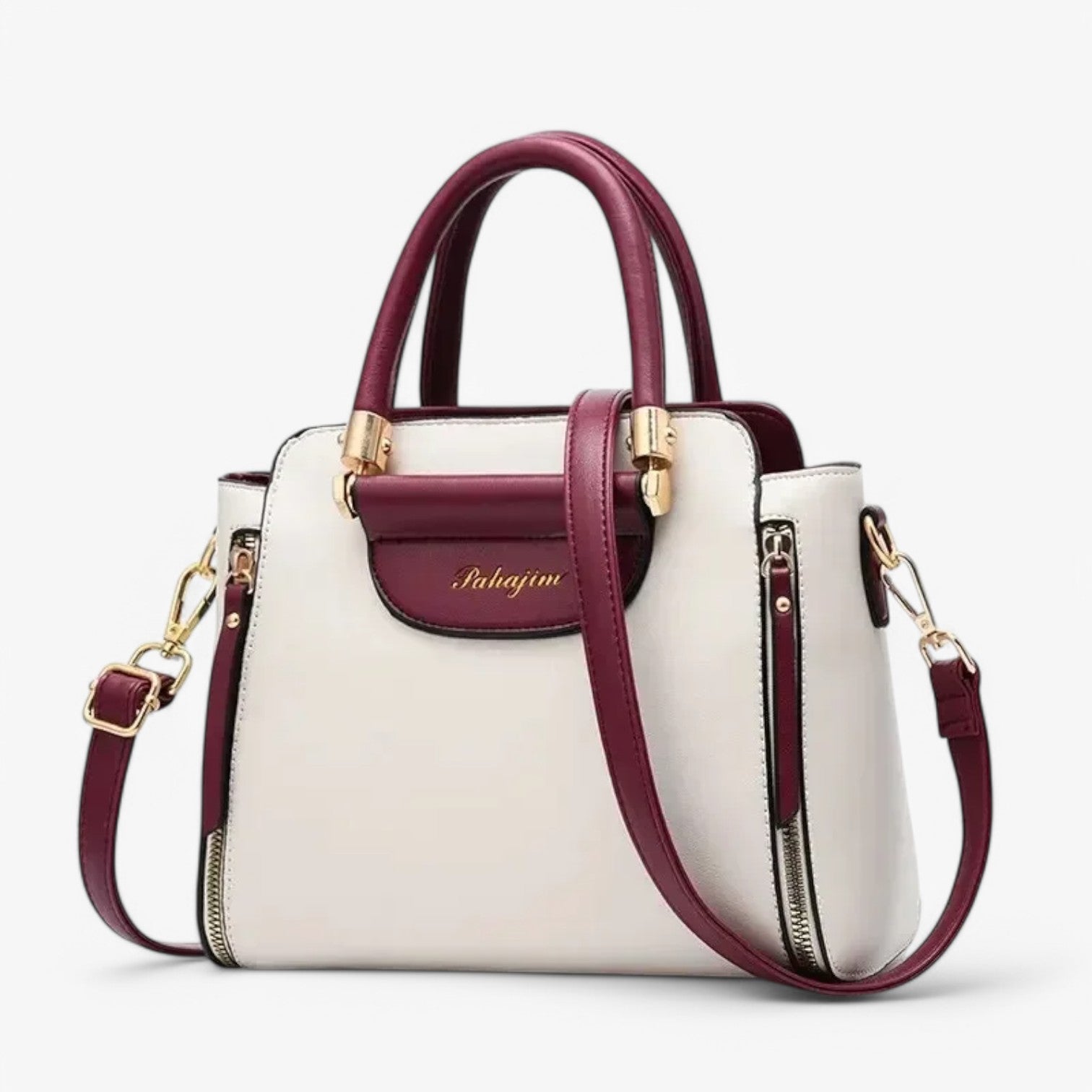 Borsa Donna Grande in Pelle PU Nera/Beige Elegante per Lavoro, Ufficio, Università - Bordeaux - Bags borsa borsa mano chic contrasto handbags lavoro mano professionale women bags - Concept Palermo