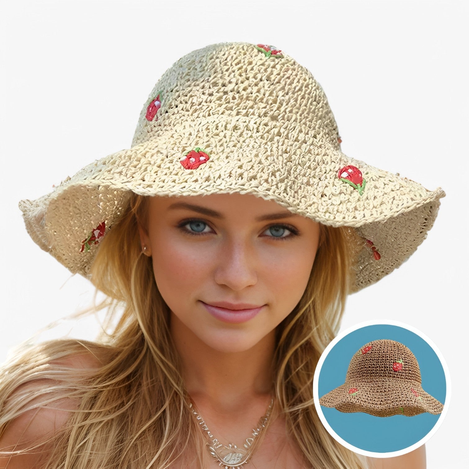 Cappello da sole fragola – Pieghevole, fatto a mano e di moda protettivo - - bucket hats cappello cappello sole fatto fragola Hat for girls mano moda pieghevole protettivo summer hat Sun Hats women hat - Concept Palermo