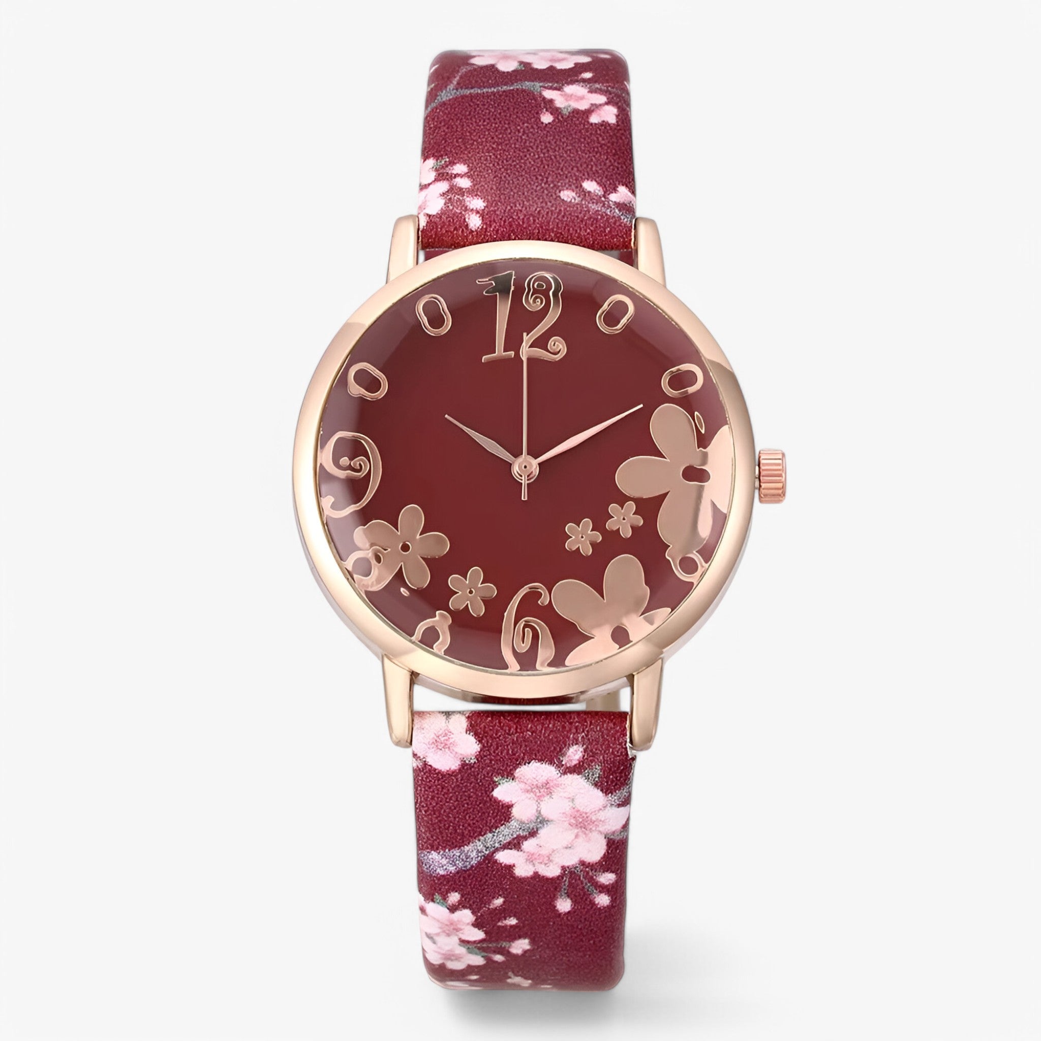 Orologio da donna in pelle con quadrante floreale e bracciale coordinato - Rossa - bracciale coordinato donna female watch floreale orologio orologio donna pelle quadrante watch for women - Concept Palermo