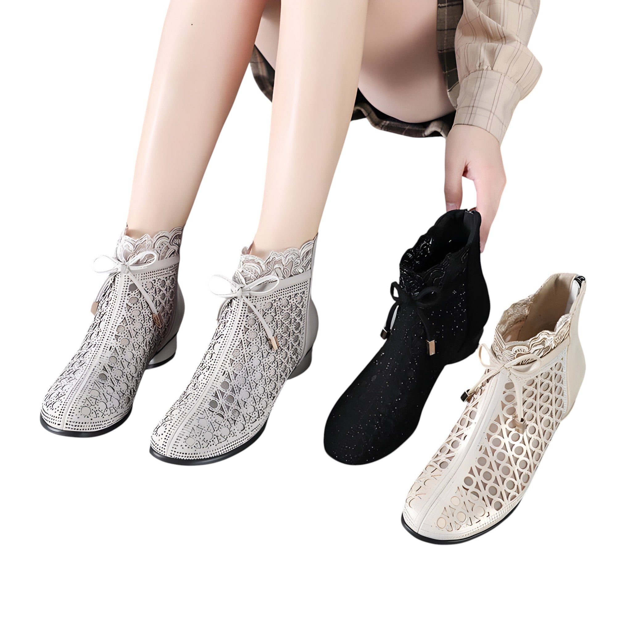 Stivaletti Donna Neri in Vera Pelle con Rete, Tacco a Spillo Eleganti e Traspiranti - - BOOTS Boots & Shoes estivi pelle rete shoes spillo stivaletti stivaletti estivi tacco - Concept Palermo