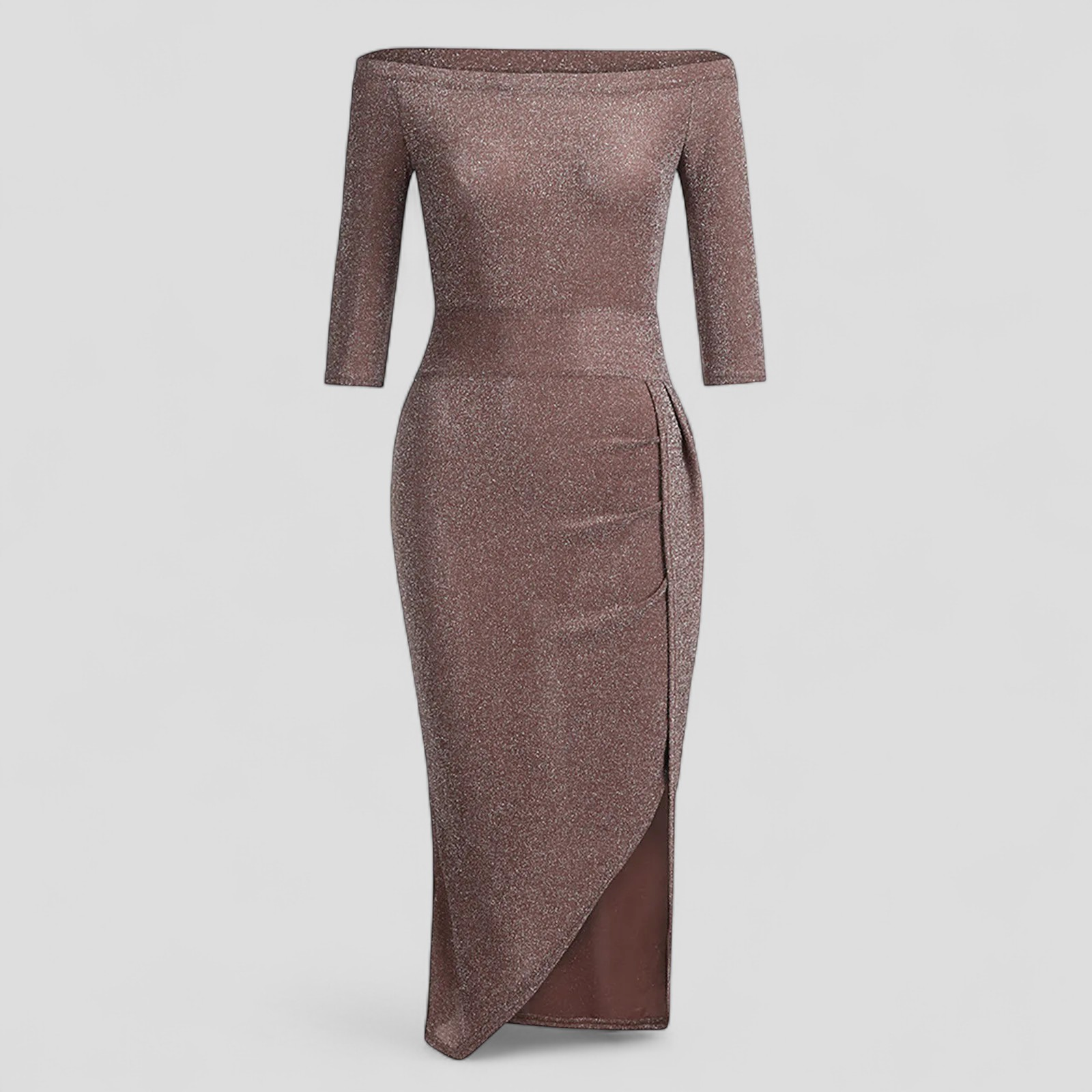 Abito Cerimonia Donna Estivo in Raso Donna - Marrone - abito abito cerimonia abito elegante abito estivo abito in satin abito per eventi abito versatile cerimonia donna dresses estivo fashion donna moda estate raso stile estivo vestito glamour vestito senza spalline - Concept Palermo