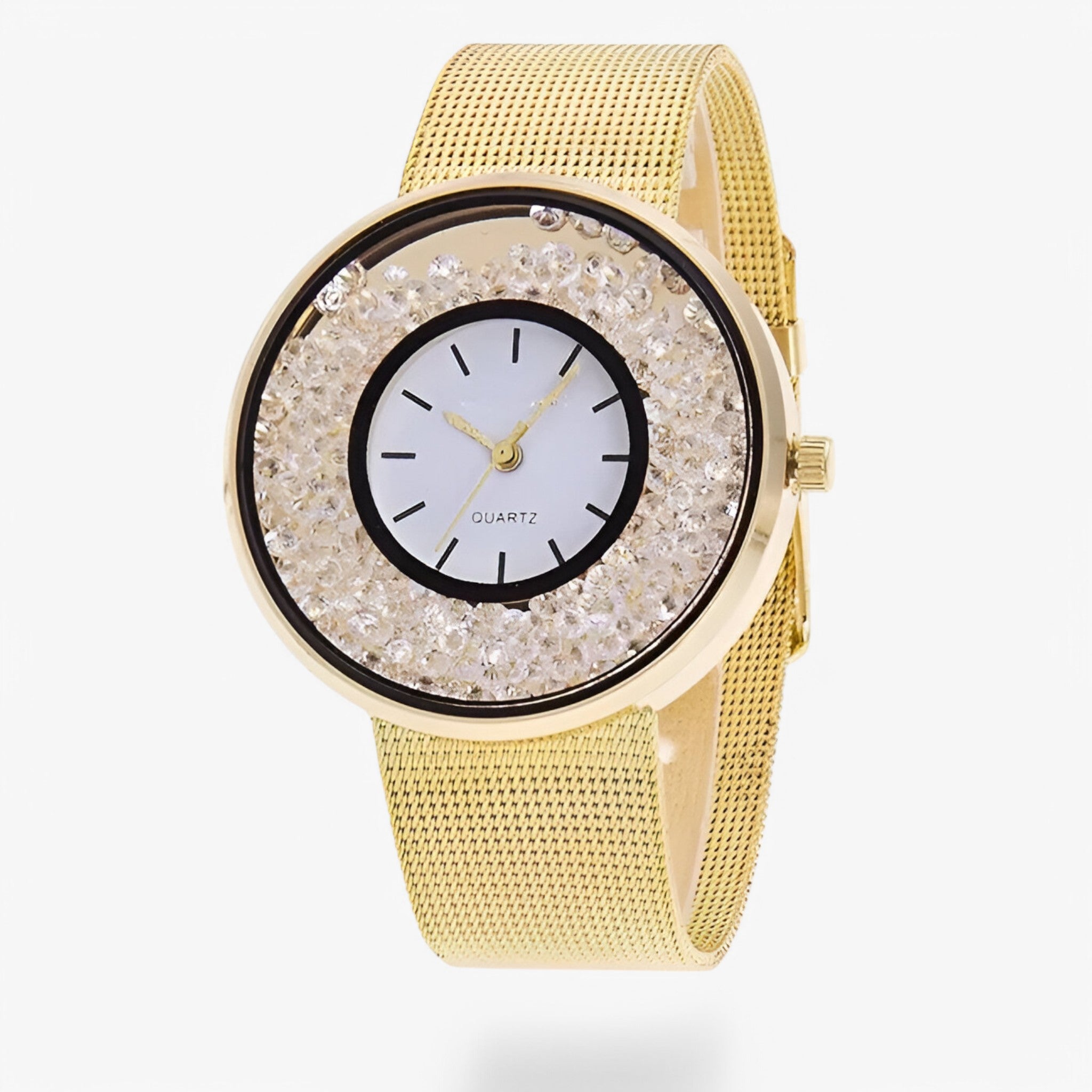 Orologio da donna in acciaio con finitura oro rosa e bracciale in maglia di strass - oro - acciaio bracciale donna female watch finitura maglia orologio orologio donna strass watch for women - Concept Palermo