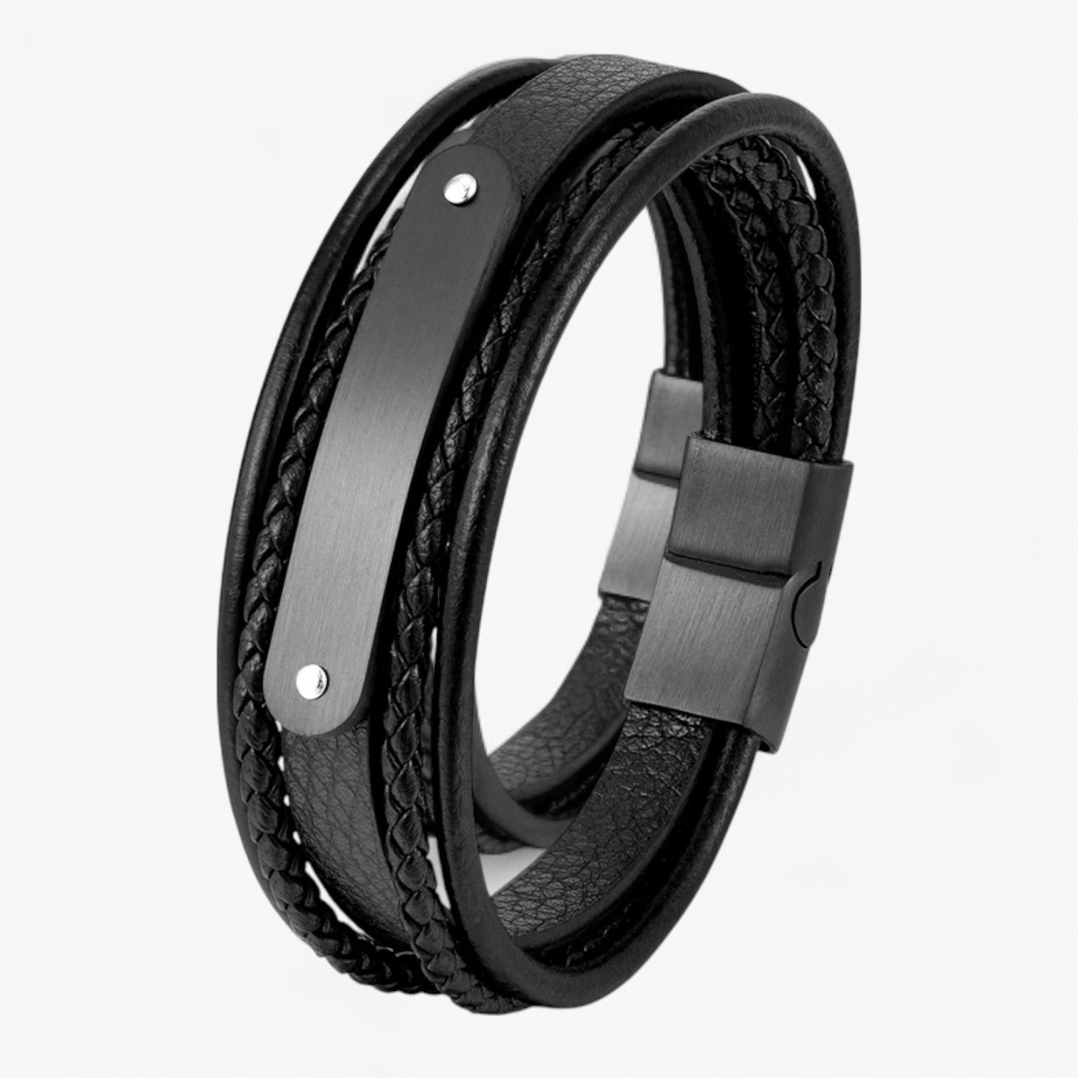 MKENDN Bracciale Personalizzato in Pelle con Nome o Lettera Acciaio - Nero 19cm - acciaio bracciale BRACELET bracelet for men BRACELETS jewelry lettera mens bracelet mkendn mkendn bracciale nome pelle - Concept Palermo