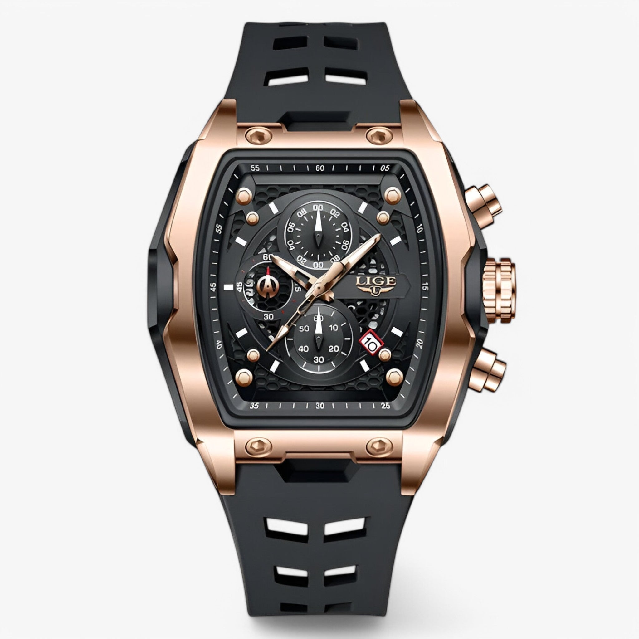 Orologio Sportivo Uomo Lusso in Silicone Nero con Cronografo - Oro rosa nero - accessoires horloges orologio orologio sportivo silicone sport sportivo uomo watches - Concept Palermo