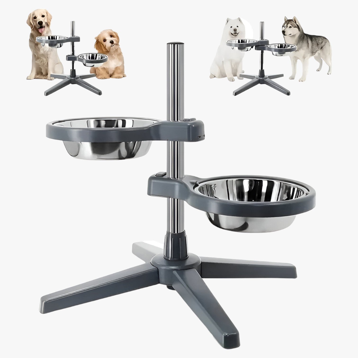 Ciotola per Cani Regolabile con Ciotole in Acciaio Inox Ergonomica e Durevole - BIANCO - acciaio animali domestici cani ciotola ciotola cani ciotole ergonomica inox pets & supplies - Concept Palermo