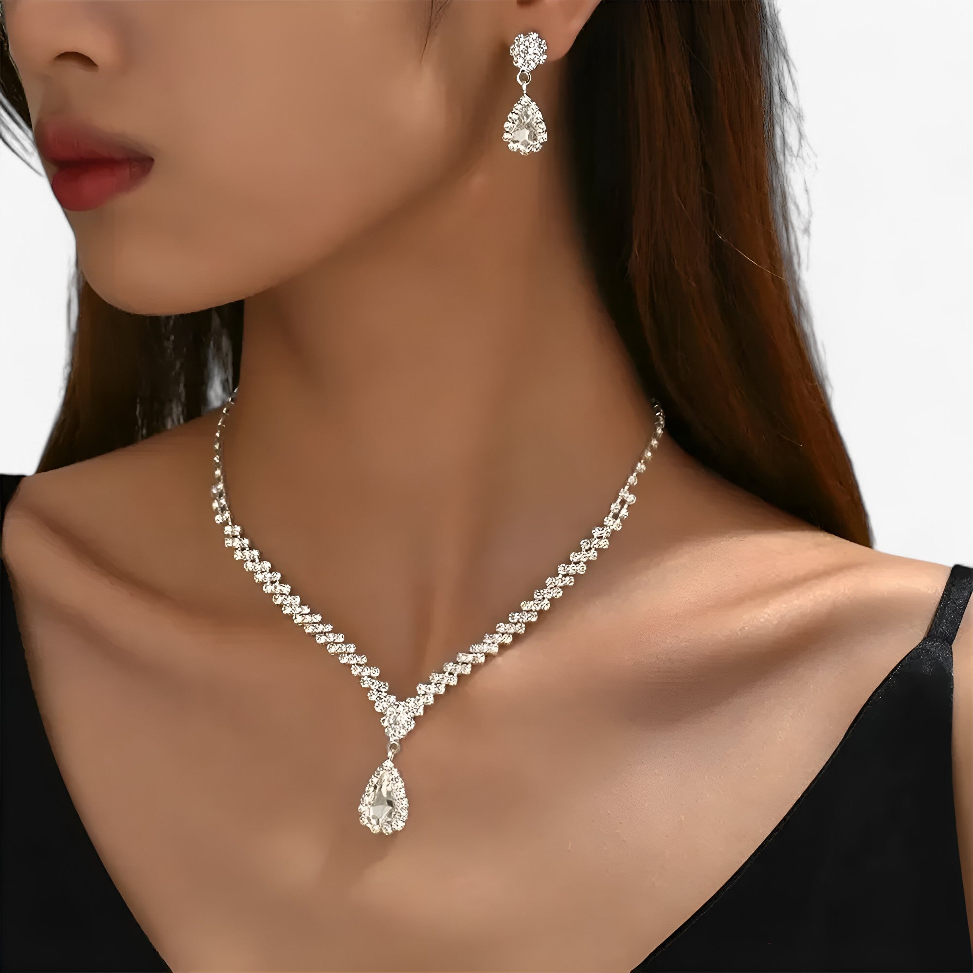 Set Gioielli Sposa Cristallo Goccia: Collana e Orecchini Eleganti Donna Argento 925 - - donna goccia jewelry lana necklaces Necklaces for Women nozze nozze pezzi orecchini pendente WOMEN - Concept Palermo