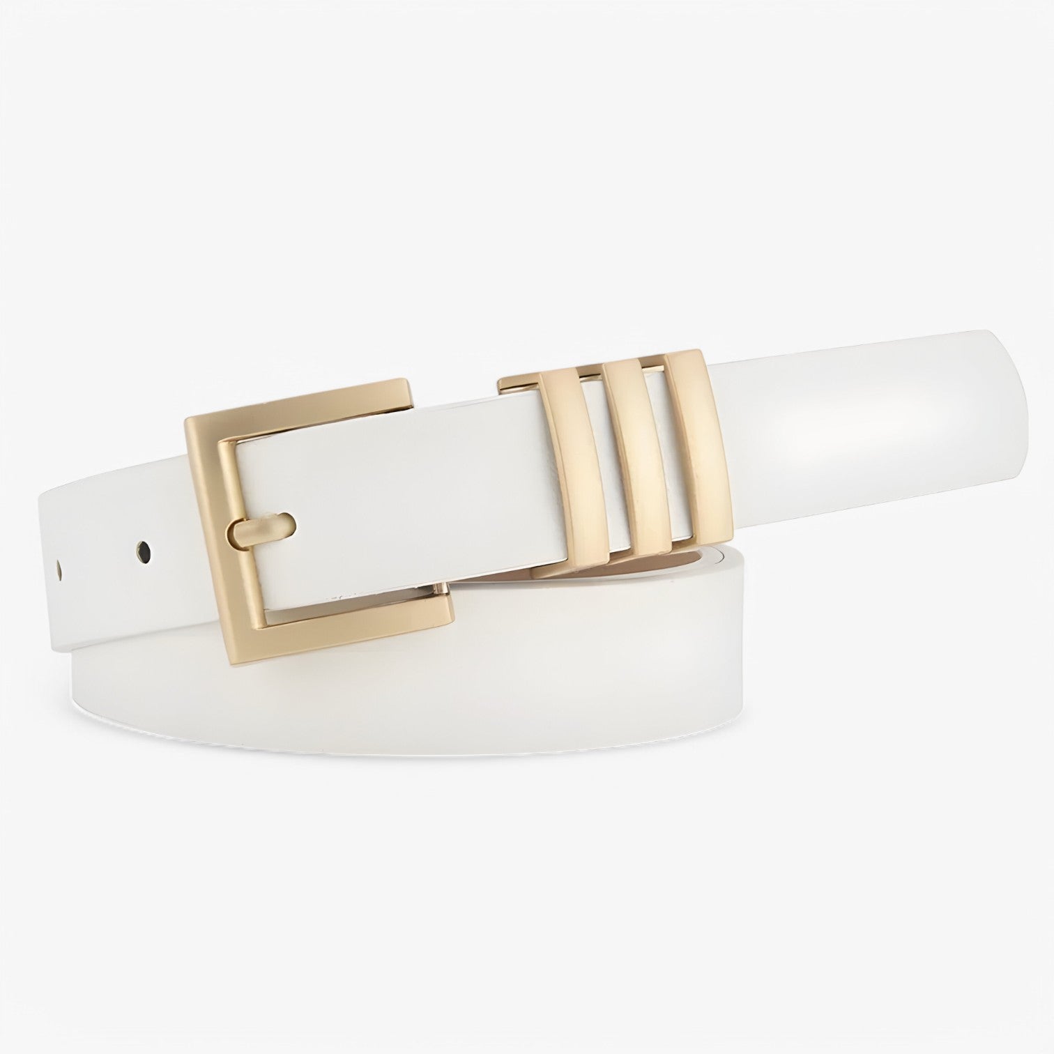 Cintura Donna Elegante Nera con Fibbia Dorata Sottile in Ecopelle - bianco 105CM - belt buckle women belts cintura cintura donna donna dorata fibbia stilosa Womens belt - Concept Palermo