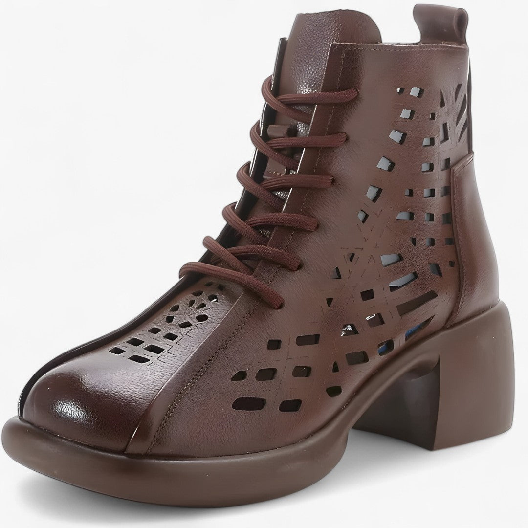 Stivaletti Donna Neri in Vera Pelle con Lacci Artigianali, Comodi e Stile Naturale - Marrone - BOOTS Boots & Shoes cuciti lacci mano naturale pelle shoes stile stivaletti - Concept Palermo