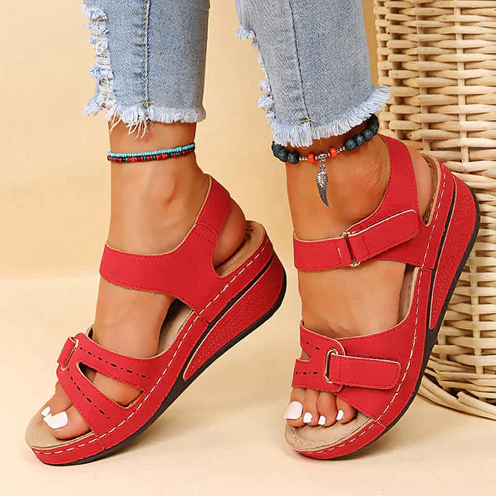 Sandali Ortopedici Dana da Donna Comodi in Pelle Neri con Zeppa Bassa - Rossa - dana donna ortopedici sandali sandals women sandals - Concept Palermo