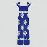 Dames Bohemien Jumpsuit Elegant met Hoge Taille, Wijde Pijpen, Bloemmotief, Casual Zomer