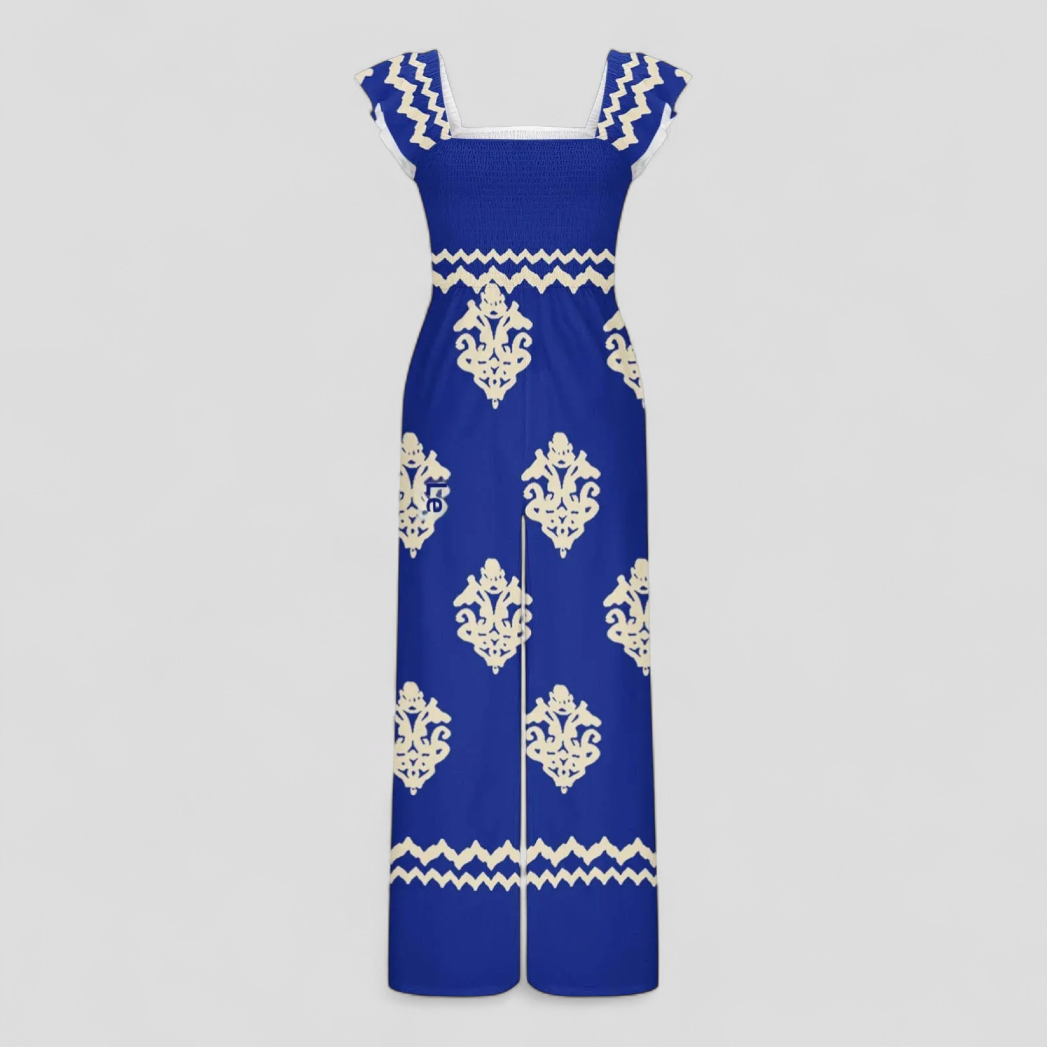 Tuta Donna Bohemien a Vita Alta - Blu - abbigliamento casual alta bohemien donna gamba larga look vintage moda femminile one-pieces tuta tuta bohemien tuta con cappuccio tuta donna tuta elegante tuta estiva vita vita alta - Concept Palermo