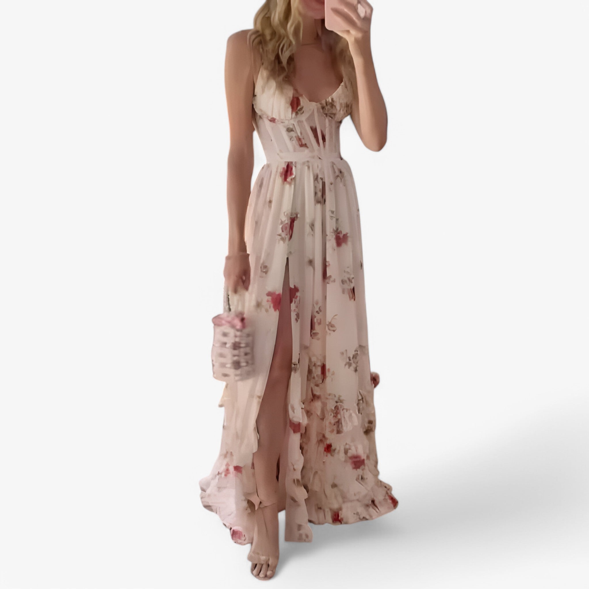Abito Lungo Donna Avvolgente da Spiaggia in Chiffon Floreale per Vacanze Estive - bianco - abito abito spiaggia avvolgente donna dresses spiaggia WOMEN women dress - Concept Palermo