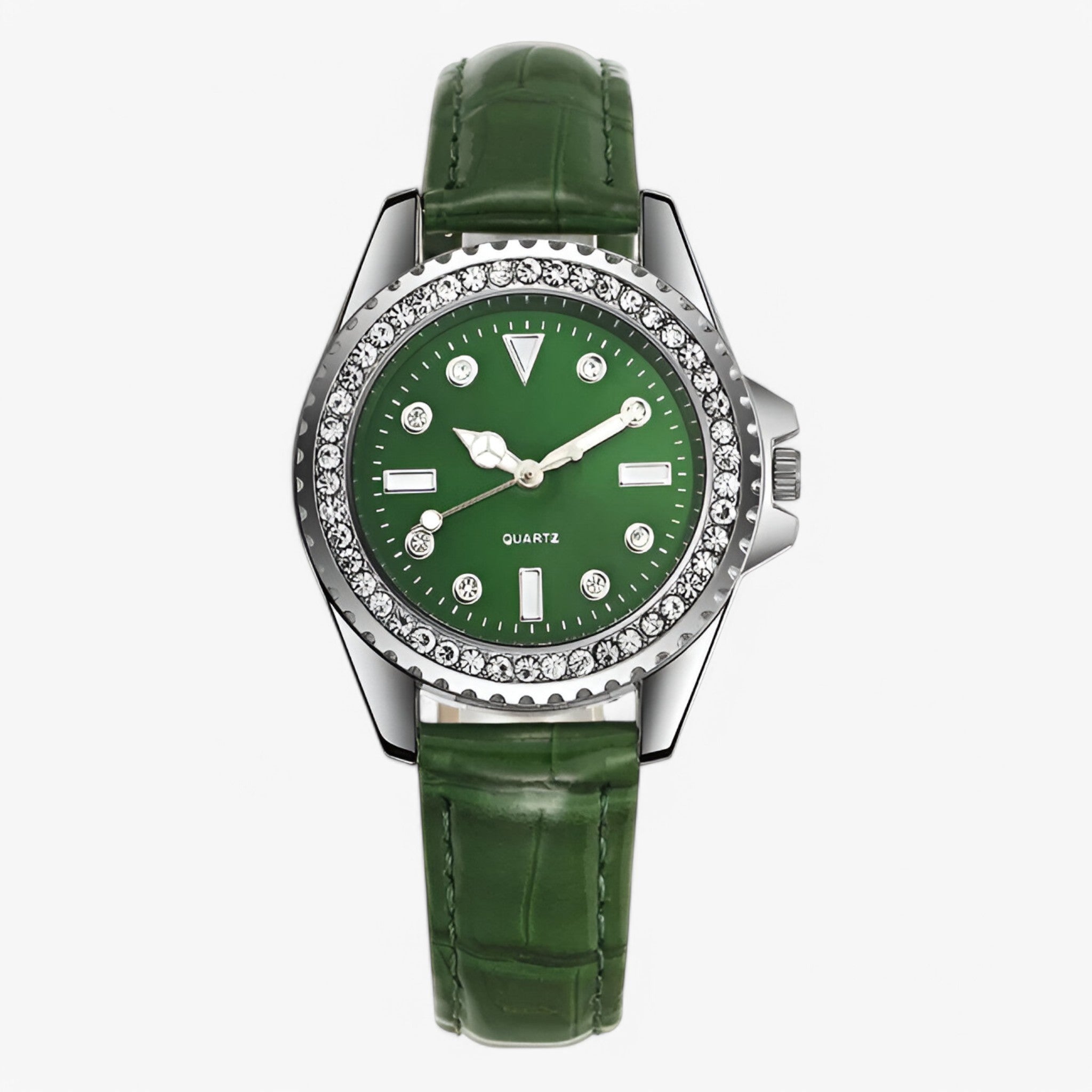 Orologio da donna in pelle verde con quadrante decorato e movimento al quarzo - Verde - decorato donna female watch movimento orologio orologio donna pelle quadrante quarzo watch for women - Concept Palermo