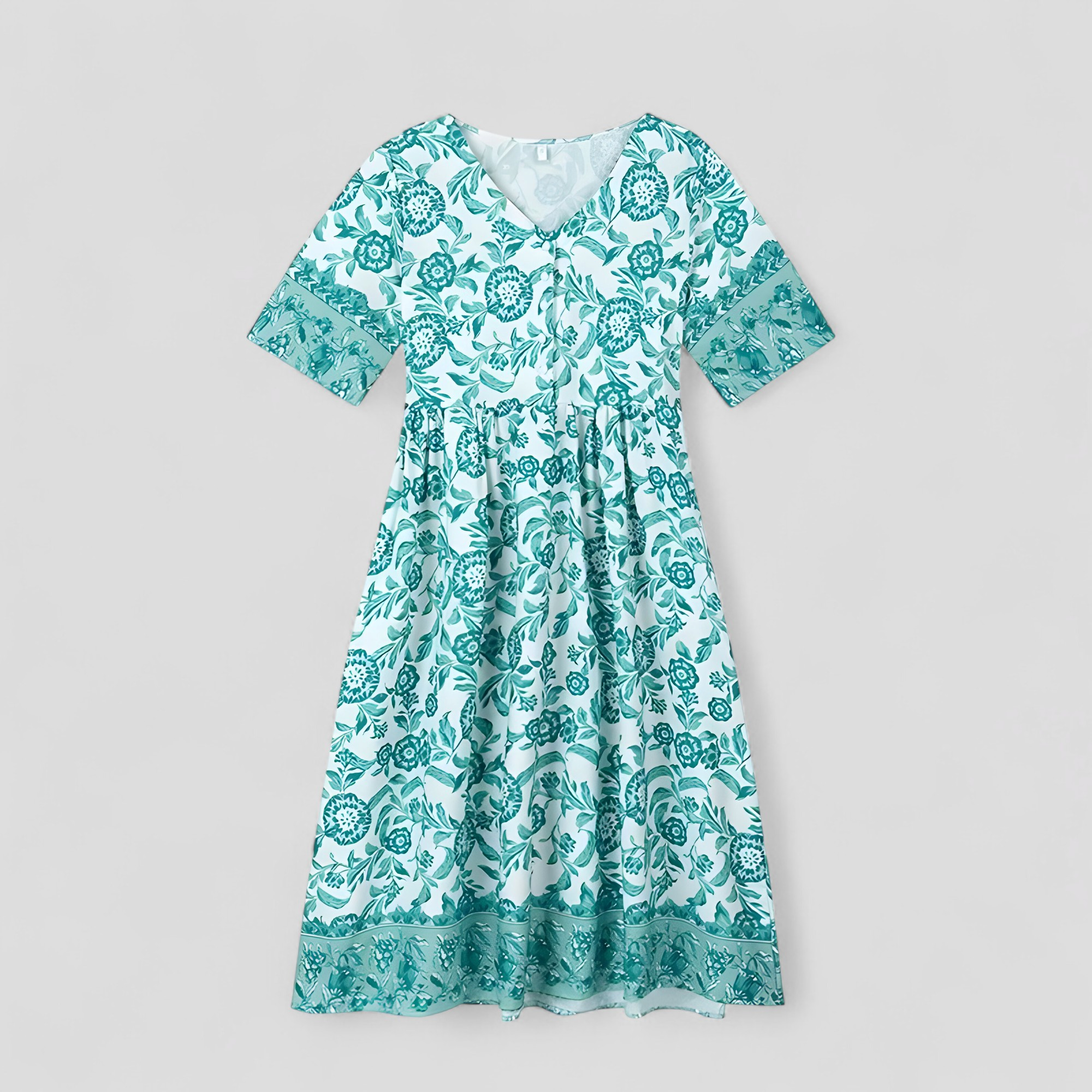 Abito Estivo Donna Con Stampa Floreale - Blu Chiaro - abito abito elegante abito estivo abito floreale donna dresses estivo fashion estate floreale moda femminile scollo a V stampa stile estivo tessuto leggero vestito comodo vestito lavabile - Concept Palermo