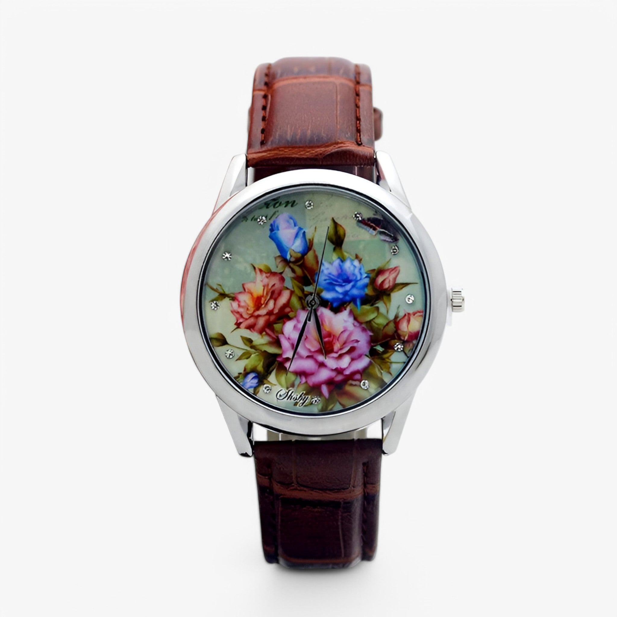 Orologio da donna con cinturino in pelle e quadrante floreale - marrone - cinturino donna female watch floreale orologio orologio donna pelle quadrante watch for women watches - Concept Palermo