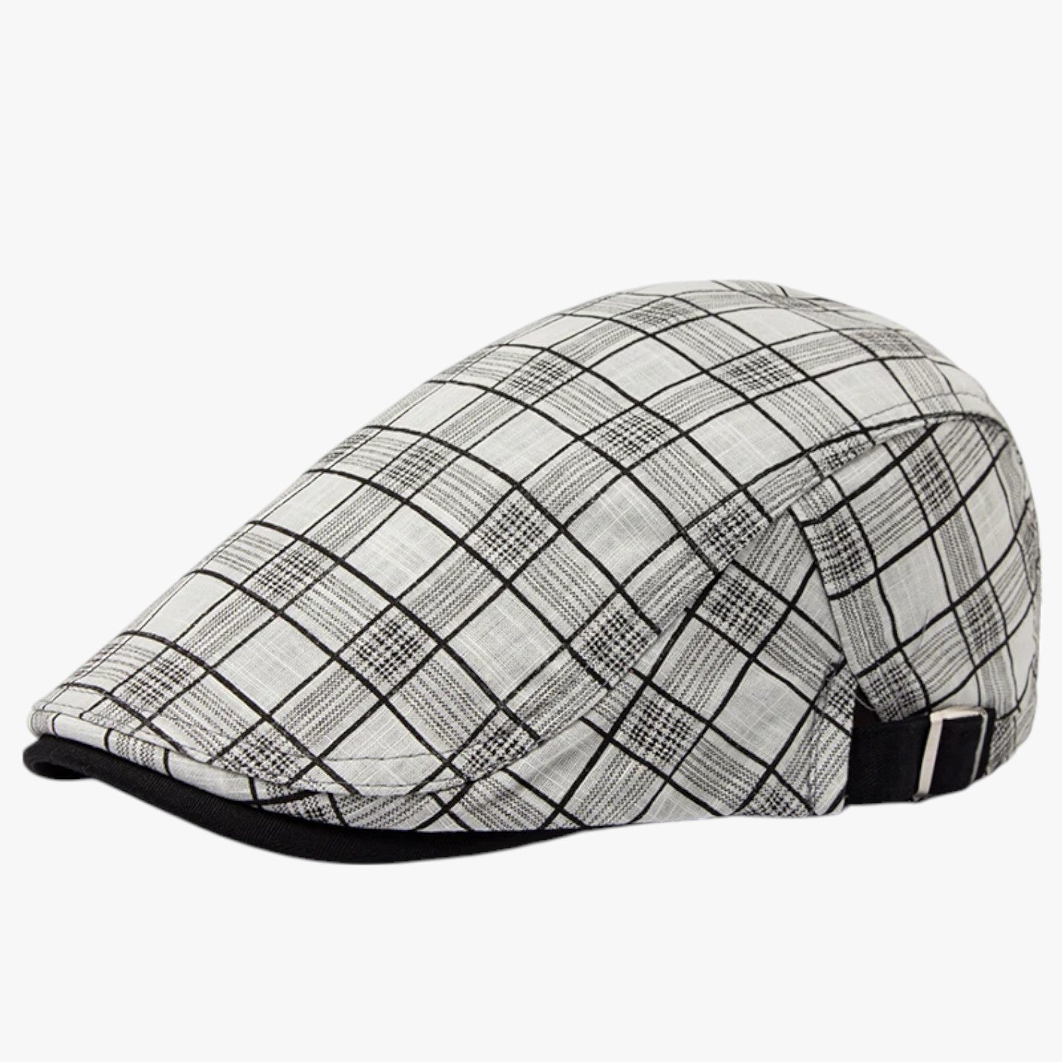 Berretto Estivo Uomo Vintage in Cotone e Lino Traspirante - Plaid White Adjustable 54-59 cm - berretto berretto estivo caps cotone estivo lino men's hat mens cap uomo vintage - Concept Palermo